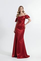 Cloe | Strapless Off-the-Sleeve Maxi Satin Evening Dress